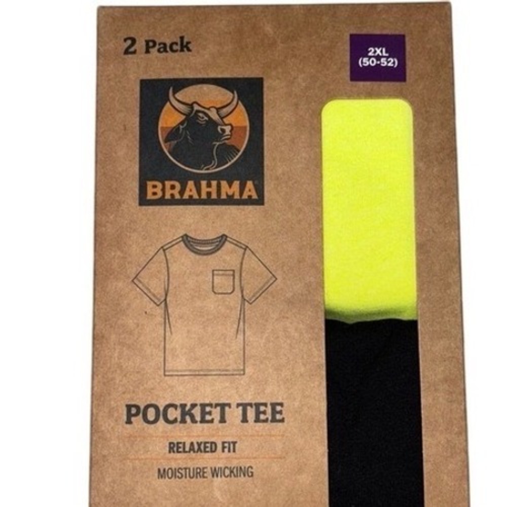 Brahma Mens 2 Pack Relaxed Fit Pocket Tee‎ 2XL Moisture Wicking T Shirt